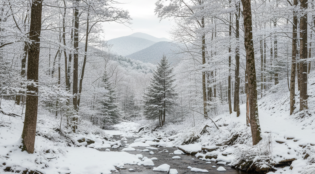 Festive cabin scene in December