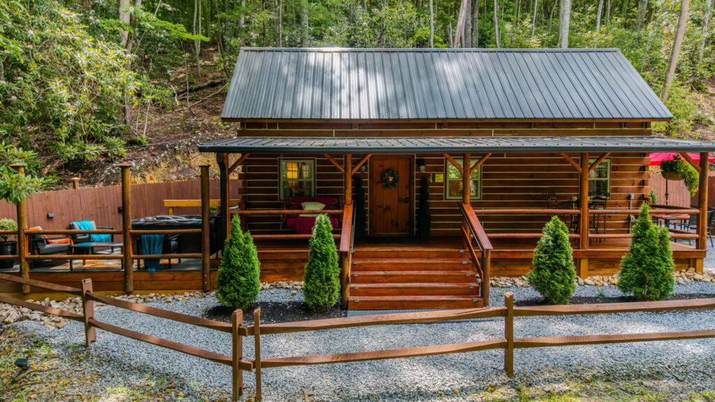 Cabin A front porch at Monarch Mountain Cabins in Elizabethton, Tennessee