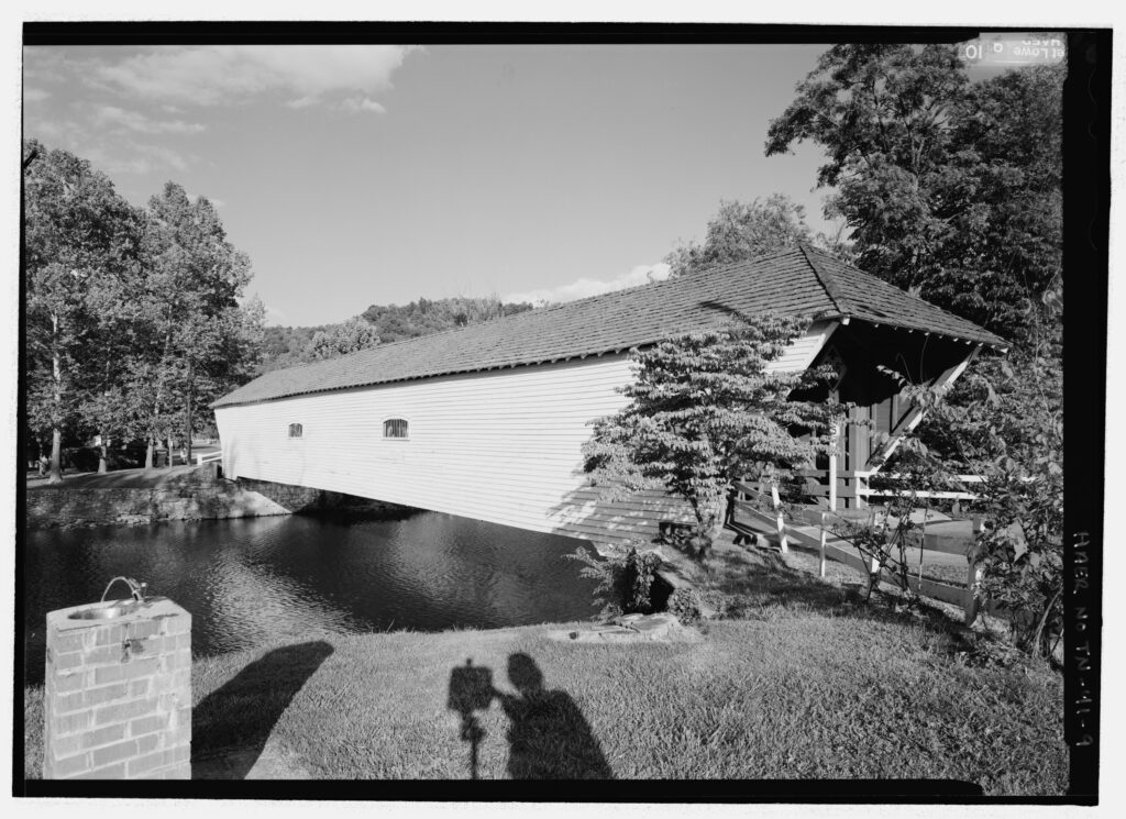 Historic view of the Doe River Covered Bridge in Elizabethton, Tennessee