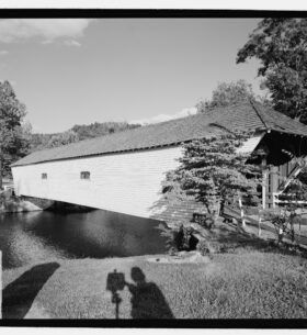 Historic view of the Doe River Covered Bridge in Elizabethton, Tennessee
